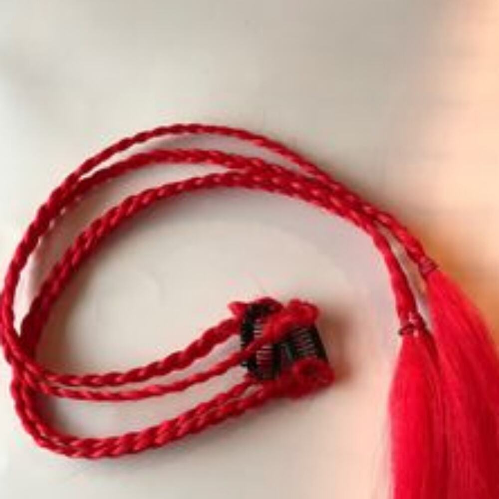(4) Clip in Braids Hair Extensions Bright Red NEW